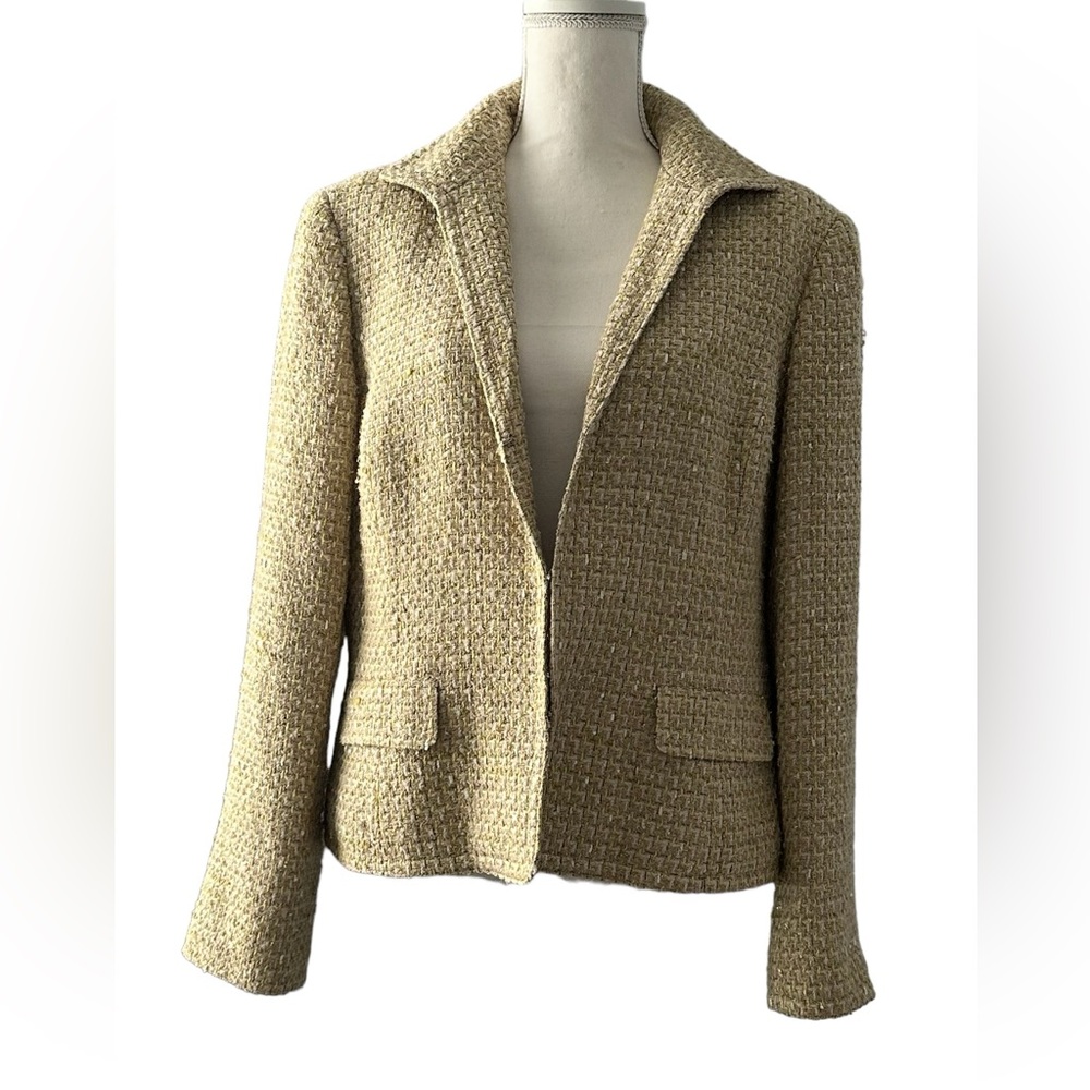 WOMENS JONES NY COLLECTION SIZE 16 YELLOW, BLACK W/ GOLD METALLIC THREAD  JACKET